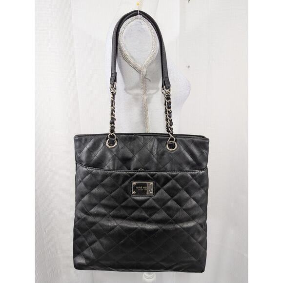 NINE WEST! LUXE BLACK QUILTED LARGE SIZED PURSE, TOTE, HANDBAG- GORGEOUS! - Picture 2 of 11